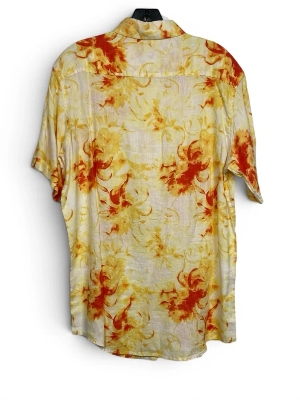 NEW Men's Yellow & Orange Saks Fifth Ave 100% Linen Floral Button-Up Shirt Med